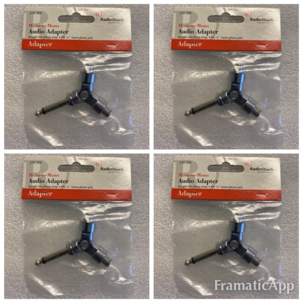 LOT OF 4 Radio Shack Male 1/4” Mono Phone Jack To Dual Female Phono Adapters